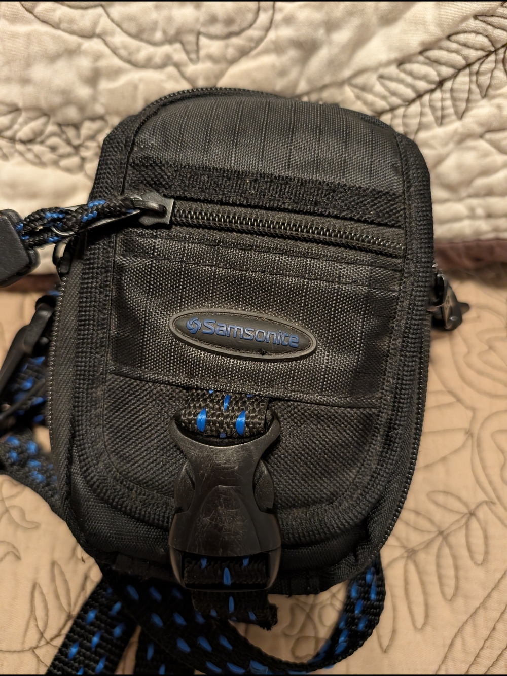 Samsonite Black Crossbody Belt Bag with Blue Accents